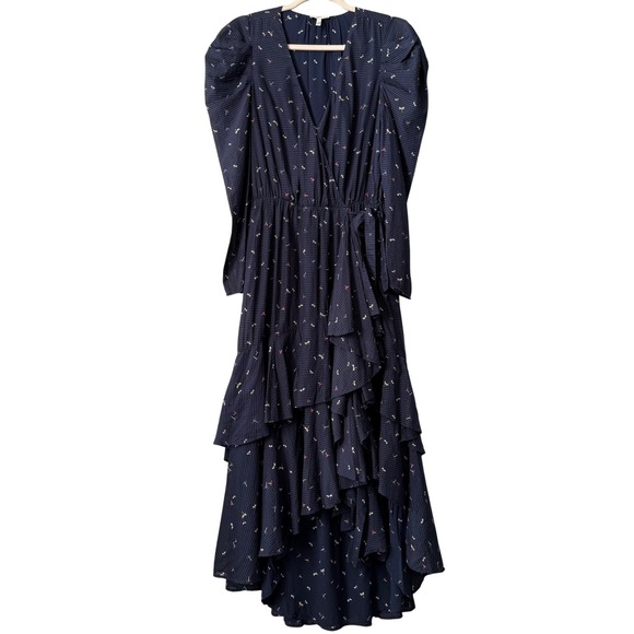 Joie Miraly Dragonfly Print Wrap Midi Dress Navy Blue Medium - Picture 3 of 10